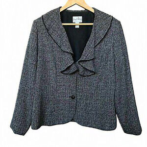 Joseph Ribkoff Grey Black Ruffle Blazer Women Size‎ 14